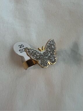 Stainless steel Gold Butterfly Ring with Clear Crystals